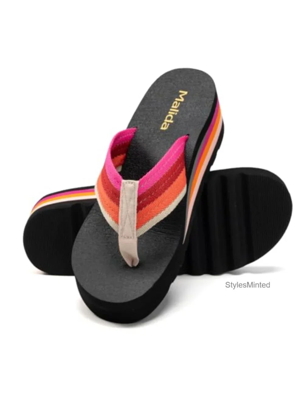 Womens Platform Flip Flops Cushion Soft Wedge Arch Support Sandals with Rubber